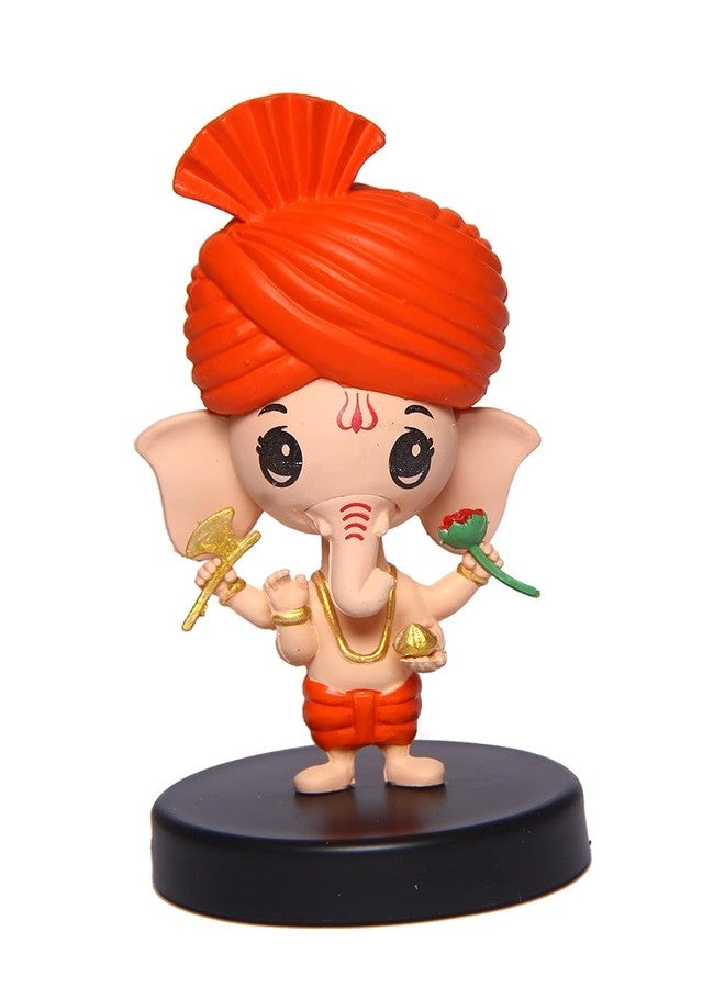 Buko Bal Ganesh Bobblehead Idol - Car Dashboard & Home Decor, Ganpati Murti, Good Luck Statue with Axe & Flower - Image 1